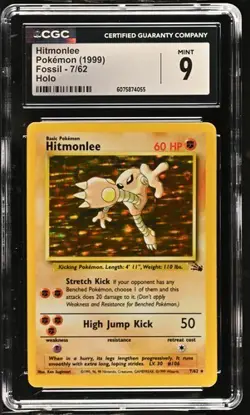 Hitmonlee 1999 Fossil 7/62 Holo Pokemon Card CGC 9 MINT Graded - Image 1