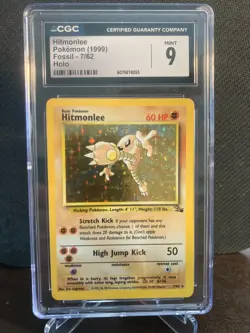 Hitmonlee 1999 Fossil 7/62 Holo Pokemon Card CGC 9 MINT Graded - Image 3