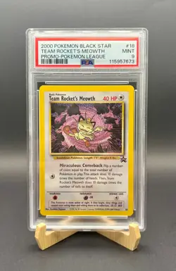 2000 Pokemon Black Star #18 Team Rocket's MEOWTH Promo Pokemon League PSA 9 - Image 1