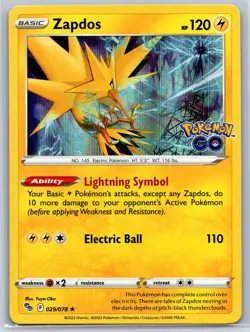 Zapdos - Pokemon GO 029/078 Stamped Card NM - Image 1