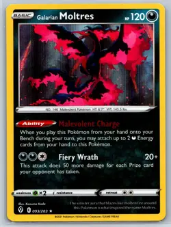 Galarian Moltres - Holo Rare - Evolving Skies 093/203 Pokemon Card NM - Image 1