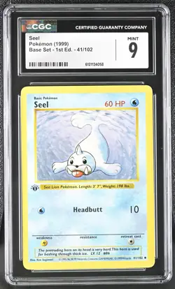 CGC 9 MINT Seel 1999 Base Set Shadowless 1st Edition 41/102 Pokemon Card - Image 1