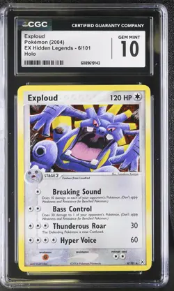 CGC 10 GEM MINT Exploud 2004 EX Hidden Legends 6/101 Holo Pokemon Card - Image 1