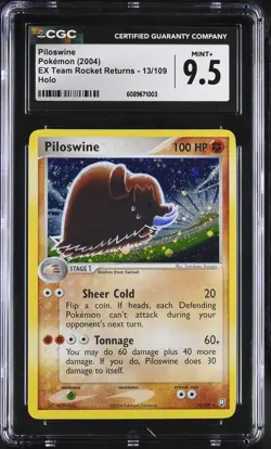 CGC 9.5 MINT+ Piloswine EX Team Rocket Returns 13/109 Holo SWIRL Pokemon Card - Image 1