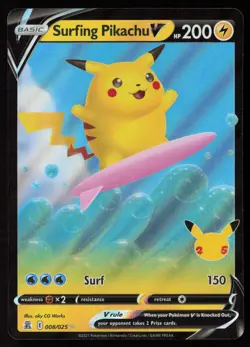 Surfing Pikachu V 008/025 Holo V Rare Celebrations Pokemon Near Mint - Image 1