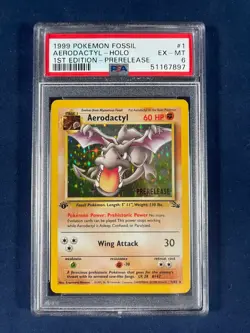 🔥👀📈 1999 Pokemon Fossil Aerodactyl Holo 1st Edition Prerelease #1 PSA 6 🔥👀 - Image 1