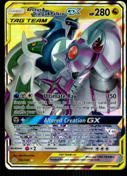 Arceus, Dialga, and Palkia GX Card - 156/236 - Pokemon Cosmic Eclipse DAMAGED - Image 1