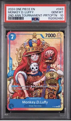 Monkey D. Luffy PSA10 2024 One Piece Promos 2nd Ann Tournament-Prtcptn #043 - Image 1