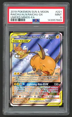 Pokemon Cards - PSA 9 Raichu & Alolan Raichu GX 221/236 - Unified Minds Tag Team - Image 1
