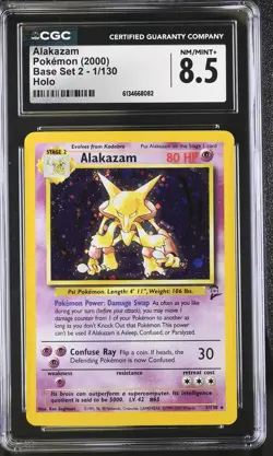 CGC 8.5 NM/MINT+ Alakazam 1/130 Base Set 2 Holo Pokemon Card - Image 1
