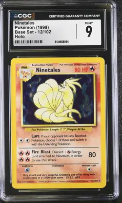 CGC 9 MINT Ninetales 12/102 Base Set Holo Pokemon Card - Image 1