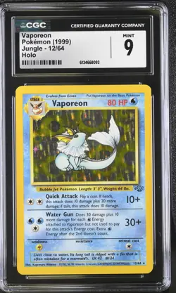 CGC 9 MINT Vaporeon 12/64 Jungle Holo Pokemon Card - Image 1
