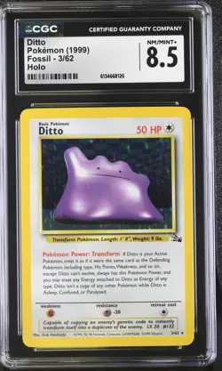 CGC 8.5 NM/MINT+ Ditto 3/62 Fossil Holo Pokemon Card - Image 1
