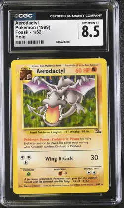 CGC 8.5 NM/MINT+ Aerodactyl 1/62 Fossil Holo Pokemon Card - Image 1