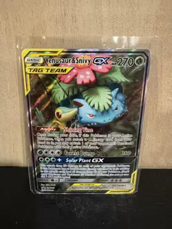 Venusaur & Snivy GX SM229 Near Mint Black Star Promo Holo Pokemon 2019 - Image 1