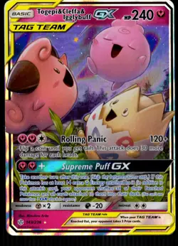 Pokemon Togepi Cleffa Igglybuff GX 143/236 Cosmic Eclipse Tag Team DMG - Image 1
