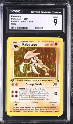 CGC 9 MINT Kabutops 9/62 Fossil 1st Edition Holo Pokemon Card - Image 1