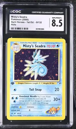CGC 8.5 NM/MINT+ Misty's Seadra 9/132 Gym Heroes 1st Edition Holo Pokemon Card - Image 1