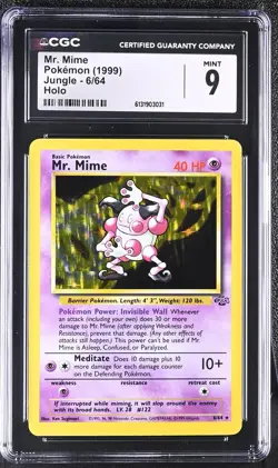 CGC 9 MINT Mr. Mime 6/64 Holo Jungle Pokemon Card - Image 1