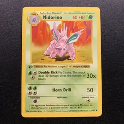 1ST EDITION Nidorino 37/102 EX -Vintage Pokemon Card- Base Set GREY STAMP (y) - Image 1