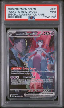 2025 POKEMON DRI EN-DESTINED RIVALS #231 TEAM ROCKET'S MEWTWO EX PSA 9 - Image 1