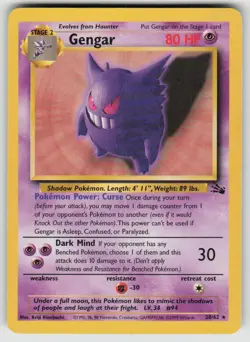 Gengar 20/62 Rare Fossil Pokemon Unlimited Heavily Played - Image 1