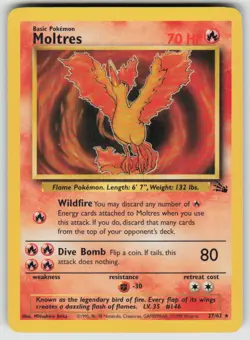 Moltres 27/62 Rare Fossil Pokemon Unlimited Moderately Played - Image 1
