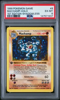 1999 Pokemon Machamp 1st Edition Shadowless Holofoil Vintage Rare Holo PSA 6 - Image 1