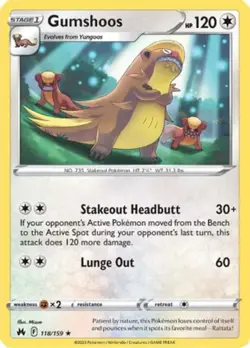Gumshoos - 118/159 - Rare - Reverse Holo NM, English Pokemon Crown Zenith - Image 1