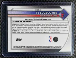 2025-26 Bowman VJ Edgecombe #BRR-3 Chrome Red Rookie Variation SP RC 76ers - Image 2