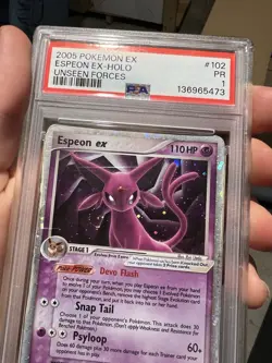 HUGE SWIRL PSA 1 2005 Pokemon EX Unseen Forces Espeon EX Holo Foil 102/115 - Image 3
