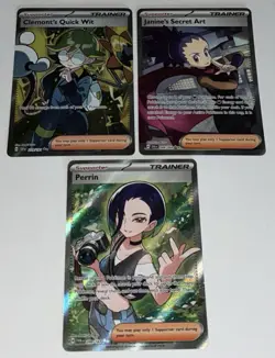 Pokemon TCG Clemont, Janine & Perrin Full-Art Trainer Lot (3) Scarlet & Violet! - Image 1