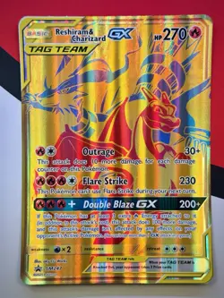 JUMBO Oversized Reshiram & Charizard GX Tag Team Gold Promo SM247 Pokemon HP #1 - Image 1
