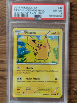 2014 Pokemon XY Lego Movie Promo PSA 8 Pikachu Cosmos Holo #42 FRESH SLAB - Image 1