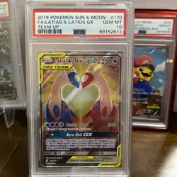 2019 POKEMON SUN & MOON TEAM UP #170 FULL ART/LATIAS & LATIOS GX PSA 10 - Image 1