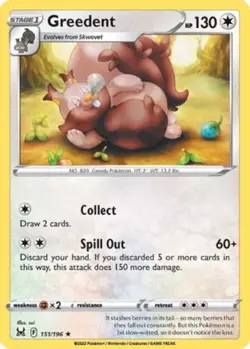 Greedent - 151/196 - Rare - Reverse Holo NM, English Pokemon Lost Origins - Image 1