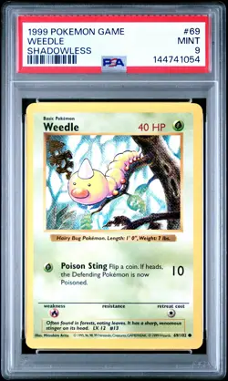1999 POKEMON BASE SET SHADOWLESS #69 WEEDLE PSA 9 - Image 1