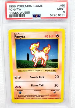 POKEMON TCG PONYTA Base Set Shadowless #60 PSA 9 MINT Non Holo WOTC 1999 - Image 1