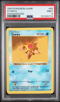 1999 Pokemon Base Set Unlimited Shadowless STARYU 65/102 - PSA 9 - Image 1