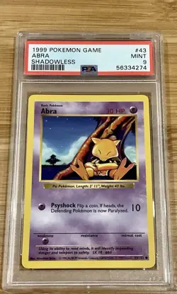 Pokemon Card Abra 43/102 Shadowless Base Set 1999 PSA 9 MINT - Image 1