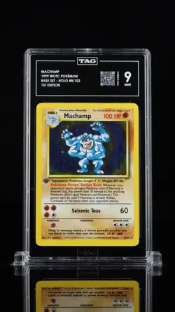 MACHAMP 1999 WOTC POKEMON #8/102 BASE SET - 1ST EDITION TAG 9 - 5TH HIGHEST MINT - Image 1