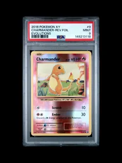 2016 POKEMON XY EVOLUTIONS #9 CHARMANDER-REVERSE FOIL PSA 9 - Image 1