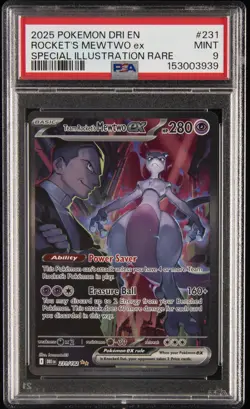 2025 POKEMON DRI EN-DESTINED RIVALS #231 TEAM ROCKET'S MEWTWO EX PSA 9 - Image 1