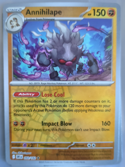 Pokemon TCG Annihilape Destined Rivals SV10 092/182 Reverse Holo Rare Near Mint - Image 1