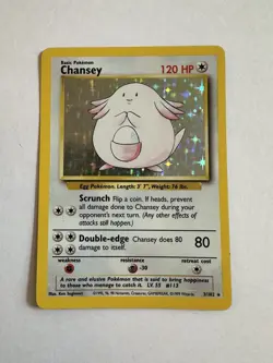 Pokemon TCG Base Set Chansey Card 3/102 Holo DMG/HP Condition - Image 1
