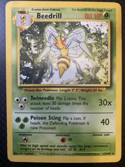 Pokemon TCG Beedrill Non-Holo Rare 17/102 Base Set Unlimited MP - Image 1