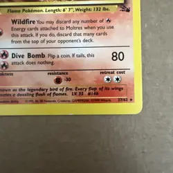 Moltres 27/62 1999 Pokemon TCG Fossil Set Non Holo Rare Card Vintage WOTC HP - Image 2