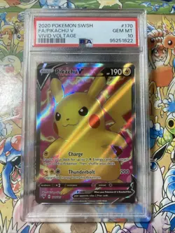 2020 Pokemon SWSH Vivid Voltage #170 Pikachu V FA PSA 10 GEM MINT - Image 1