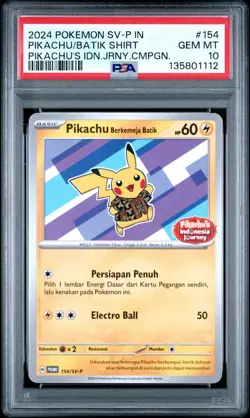 Pikachu/Batik Shirt Pokemon Indonesian Sv-P Promo 154 NM PSA 10 - Image 1