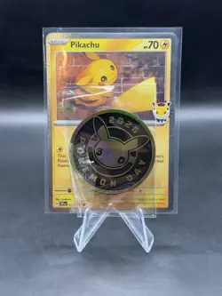 2026 Pikachu 051/162 Pokemon Day 30th Anniversary Stamped Promo Swirl Plus Coin - Image 1